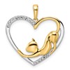 14k and White Rhodium Diamond-cut Cat Stretching in Heart Pendant