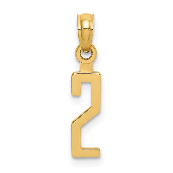 10K or 14K Solid Gold Block Numbers Charm Pendant 1/2 " Long Block Font Simple Minimalist Yellow or White Gold