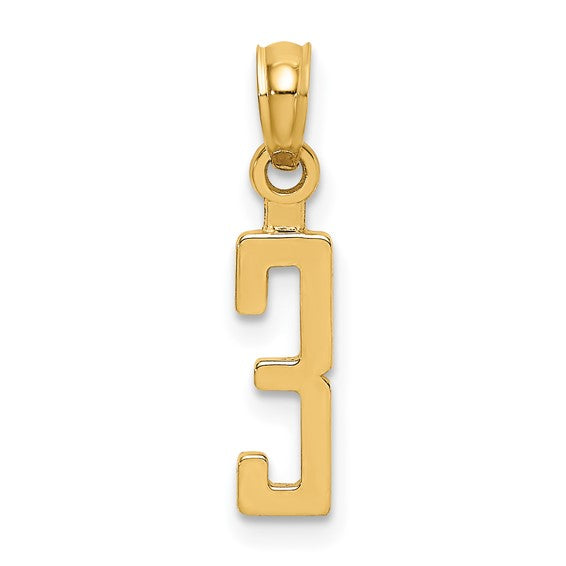 10K or 14K Solid Gold Block Numbers Charm Pendant 1/2 " Long Block Font Simple Minimalist Yellow or White Gold