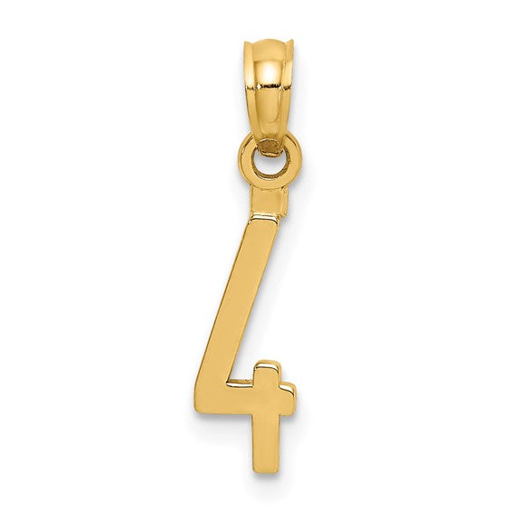 10K or 14K Solid Gold Block Numbers Charm Pendant 1/2 " Long Block Font Simple Minimalist Yellow or White Gold