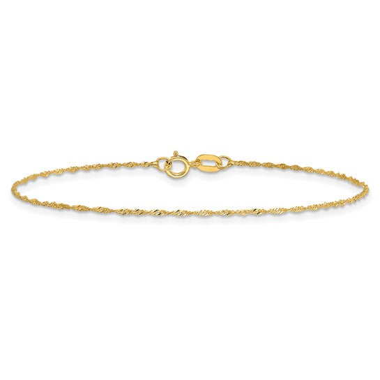 REAL 14k Yellow Gold 1mm Singapore Chain Bracelet Anklet Spring Lock