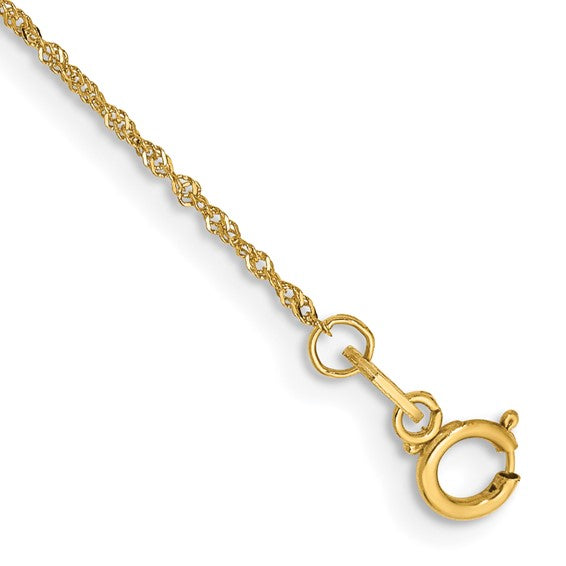REAL 14k Yellow Gold 1mm Singapore Chain Bracelet Anklet Spring Lock