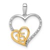 14K Two-tone Polished 1/20 carat Diamond Quinceanera 15 Heart Pendant
