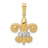 14k and White Rhodium Polished Diamond Fleur de Lis Pendant