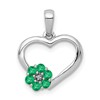 14k White Gold Diamond and Emerald Flower and Heart Pendant
