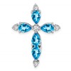 14k White Gold 6x4mm Pear Blue Topaz and Diamond Cross Chain Slide