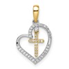 14k Two-tone Heart with Cross 1/8 carat Diamond Pendant