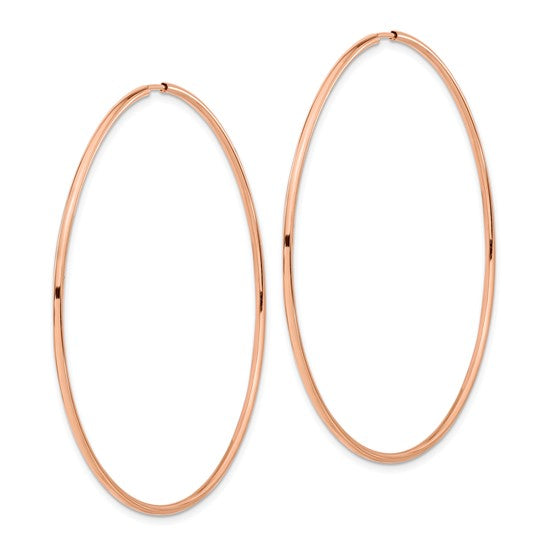 14K Solid Rose Gold 1.5mm Endless Polished Round Large Hoop Earrings 2.2" wide