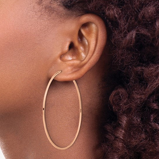 14K Solid Rose Gold 1.5mm Endless Polished Round Large Hoop Earrings 2.2" wide