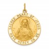 14k Polished and Satin Large Solid Sacred Heart of Jesus Medal Round Pendant