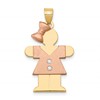 14k Two-tone The Kids Medium Girl with Bow on Left AAA Diamond Hugs Pendant