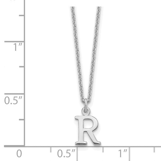 14K White Gold Cutout Letter R Initial Necklace Cable Chain