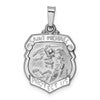 14k White Gold Polished and Satin Hollow Small St Michael Medal Badge Pendant