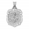 14K White Gold Polished and Satin Hollow Large St. Michael Medal Badge Pendant