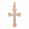 14K Rose Gold and White Rhodium Fleur de Lis Cross Pendant