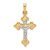 14k Two-tone Polished Fleur de Lis INRI Crucifix Pendant