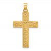 14k Polished and Textured Floral Cross Pendant