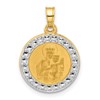 14K and White Rhodium Polished and Satin Hollow Our Lady of Mt. Carmel Medal Round Pendant