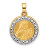 14k with White Rhodium Polished and Satin Hollow St. Theresa Medal Round Pendant