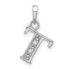 14K White Gold Diamond Letter T Initial Pendant