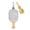 14k with White Rhodium Polished Pickleball Paddle and Ball 2-Piece Charm Pendant Set