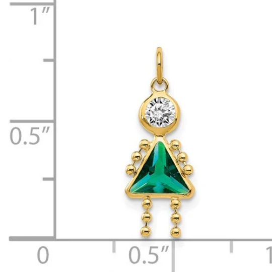 Personalized Birthstone Kids Charms Pendants in 10K, 14K Yellow Gold or Sterling Silver -Oval Boy -Triangle Girl- .7" Long Made in the U.S.A