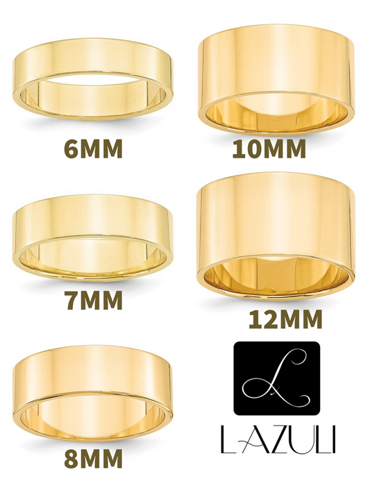 10K Yellow Gold 6MM 7MM 8MM 10MM 12MM Wide Flat Men's and Women's Wedding Band Ring Sizes 4-14. Anniversary Engagement Cigar Band Rings Midi Toe Thumb rings