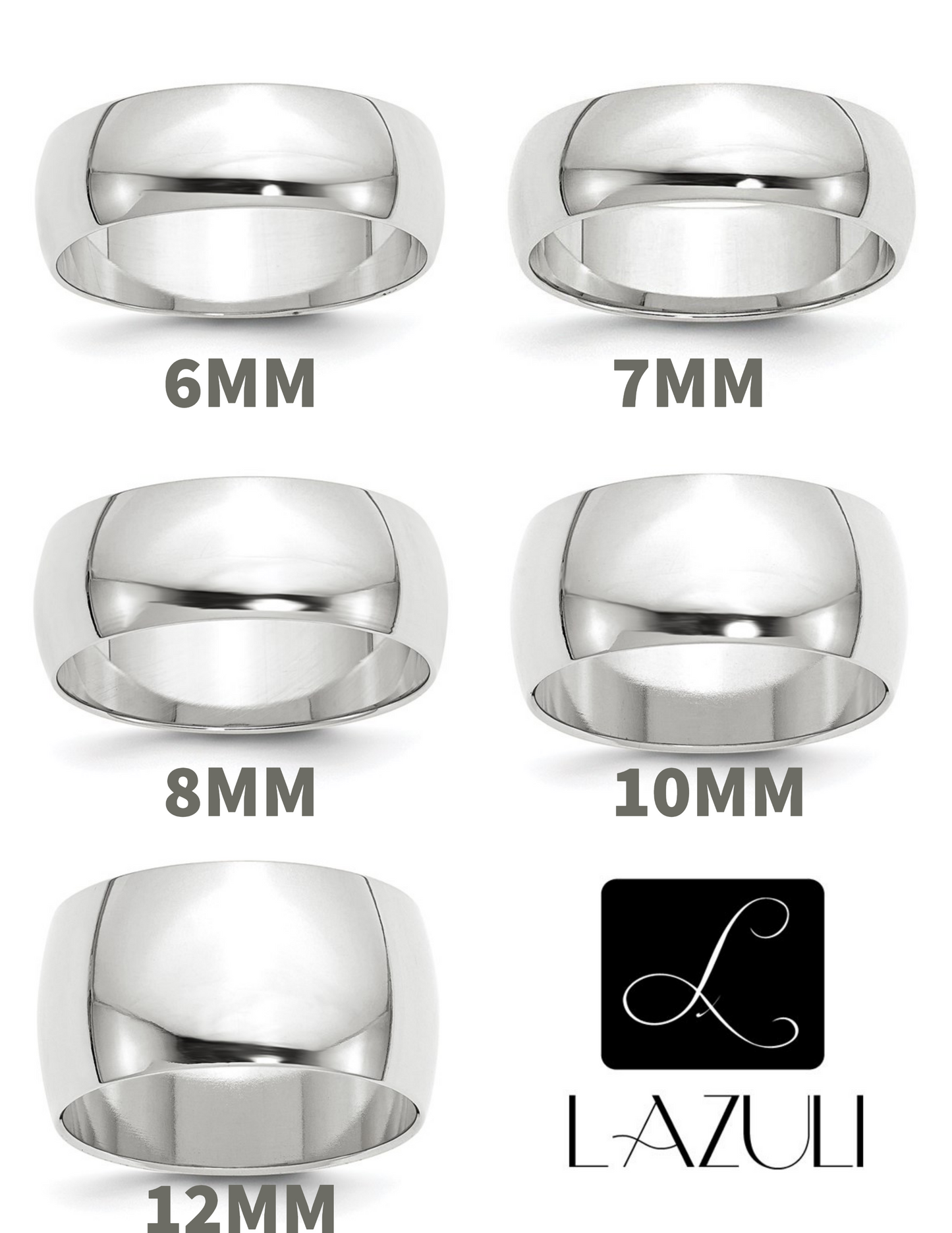 10K Solid White Gold 6mm 7mm 8mm 10mm 12mm Men's Women's Wedding Band Ring Sizes 4-14. Thumb Toe Midi Stacking Cigar Band