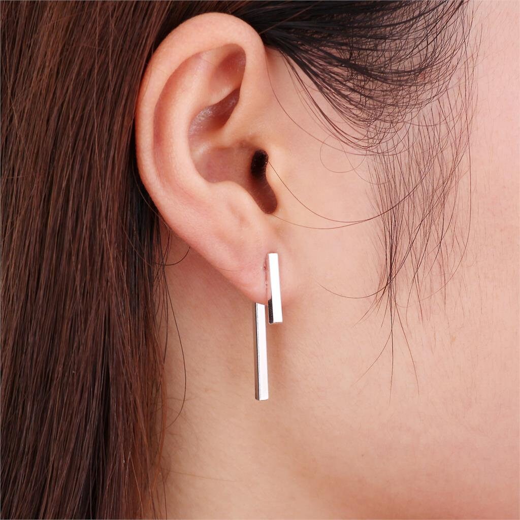 Bar Drop Dangle 1.2" Long Earrings , 2 Pieces Jackets , Simple Minimalist Dainty Modern , Rose Gold Silver Plated , Ships Free for Every Day - Lazuli