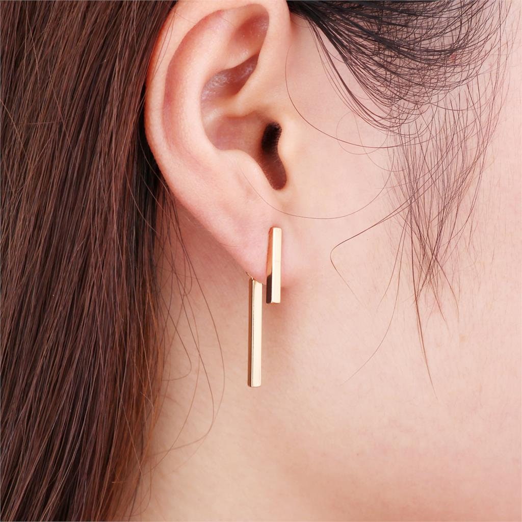 Bar Drop Dangle 1.2" Long Earrings , 2 Pieces Jackets , Simple Minimalist Dainty Modern , Rose Gold Silver Plated , Ships Free for Every Day - Lazuli