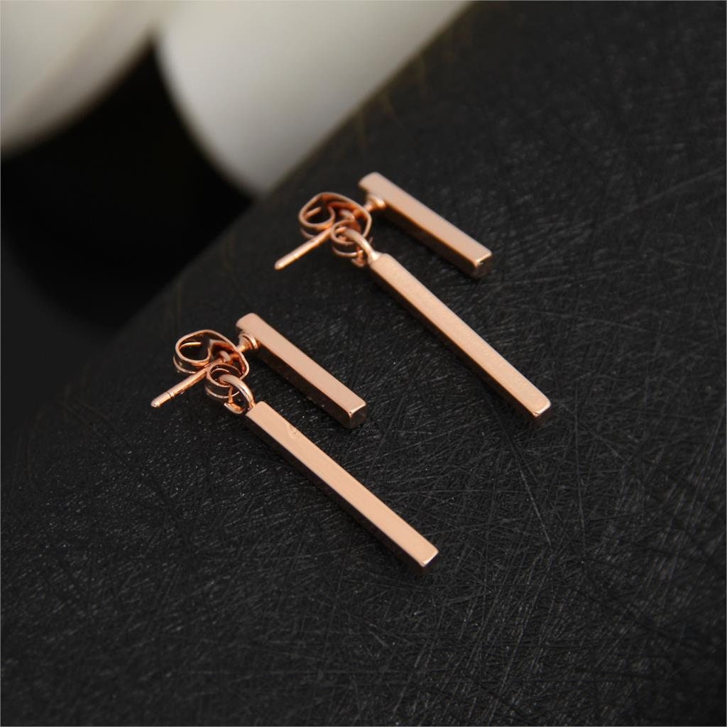 Bar Drop Dangle 1.2" Long Earrings , 2 Pieces Jackets , Simple Minimalist Dainty Modern , Rose Gold Silver Plated , Ships Free for Every Day - Lazuli