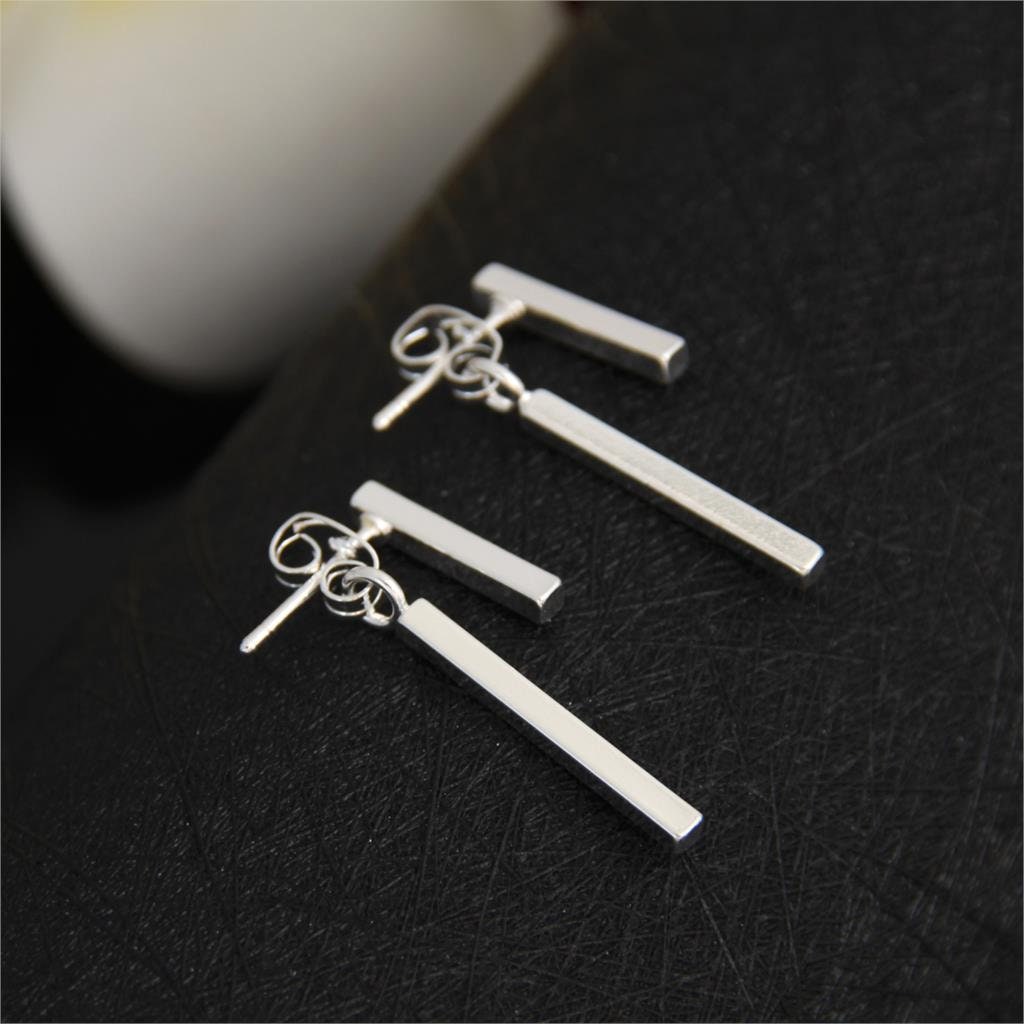 Bar Drop Dangle 1.2" Long Earrings , 2 Pieces Jackets , Simple Minimalist Dainty Modern , Rose Gold Silver Plated , Ships Free for Every Day - Lazuli