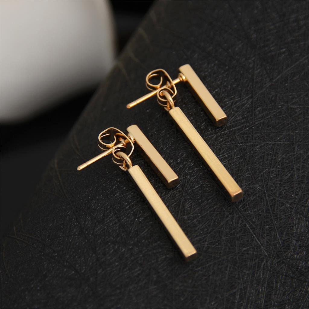 Bar Drop Dangle 1.2" Long Earrings , 2 Pieces Jackets , Simple Minimalist Dainty Modern , Rose Gold Silver Plated , Ships Free for Every Day - Lazuli