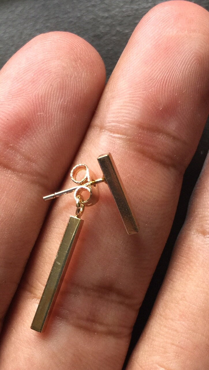 Bar Drop Dangle 1.2" Long Earrings , 2 Pieces Jackets , Simple Minimalist Dainty Modern , Rose Gold Silver Plated , Ships Free for Every Day - Lazuli