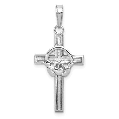 14k Solid Gold Yellow or White Celtic Claddagh Cross for a Chain or Necklace 1.25" Long x .60" Width. Classic Religious Irish Jewelry - Lazuli