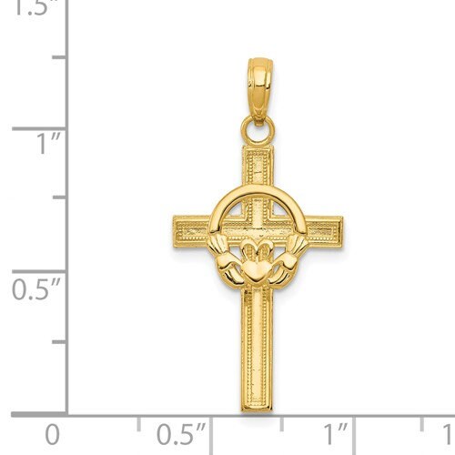 14k Solid Gold Yellow or White Celtic Claddagh Cross for a Chain or Necklace 1.25" Long x .60" Width. Classic Religious Irish Jewelry - Lazuli