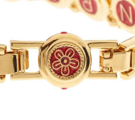 Jackie Kennedy Gold-Plated Enameled Crystal 7in With 1in Extension Castellani Wedding Bracelet NON RELINQUAM “I will never give up on you - Lazuli