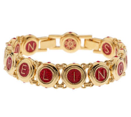 Jackie Kennedy Gold-Plated Enameled Crystal 7in With 1in Extension Castellani Wedding Bracelet NON RELINQUAM “I will never give up on you - Lazuli