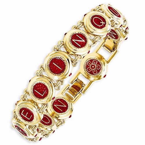 Jackie Kennedy Gold-Plated Enameled Crystal 7in With 1in Extension Castellani Wedding Bracelet NON RELINQUAM “I will never give up on you - Lazuli