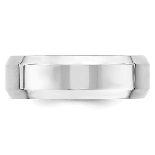 REAL Comfort Fit 10K Solid White Gold 7mm Beveled Edge Men's Women's Wedding Band Engagement Anniversary Thumb Ring Sizes 4-14. Ships Free