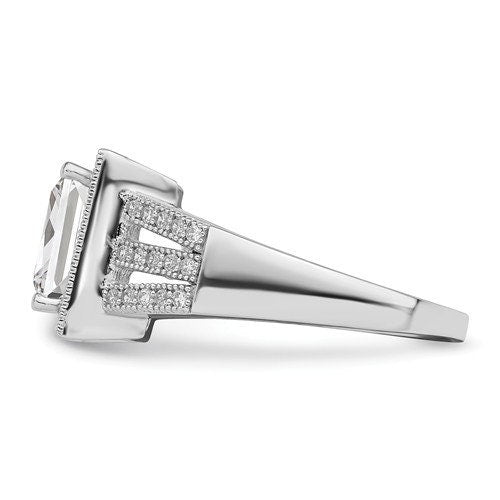 Sterling Silver Cz Engagement Ring Halo Pavé Wedding Anniversary Promise Emerald Cut Center Stone Classic Solitaire Ships Free in The U.S. - Lazuli