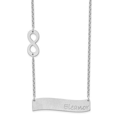 Personalized Sterling Silver / Gold-Plated over Silver Satin Finish Script Letter Name Bar Necklace 18" Chain Infinity Custom Made - Lazuli