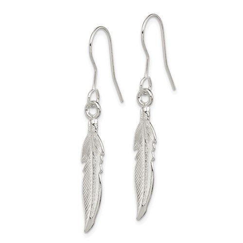 Sterling Silver .925 Feather Dangle French Wire 1.5" Long Earrings, Simple Minimalist Dainty Modern Drop & Dangle Shepherd Hook Earrings - Lazuli