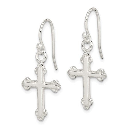 Sterling Silver .925 Cross Dangle French Wire 1.25" Long Earrings, Simple Minimalist Modern Drop & Dangle Shepherd Hook Earrings bridesmaids - Lazuli