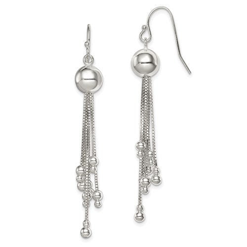 Sterling Silver 925 Dangle Chains Ball French Wire 2.5" Long Earrings, Simple Minimalist Dainty Modern Drop & Dangle Shepherd Hook Earrings - Lazuli
