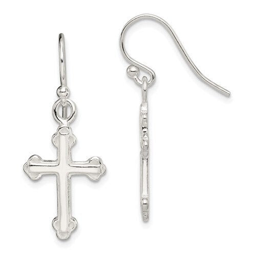 Sterling Silver .925 Cross Dangle French Wire 1.25" Long Earrings, Simple Minimalist Modern Drop & Dangle Shepherd Hook Earrings bridesmaids - Lazuli