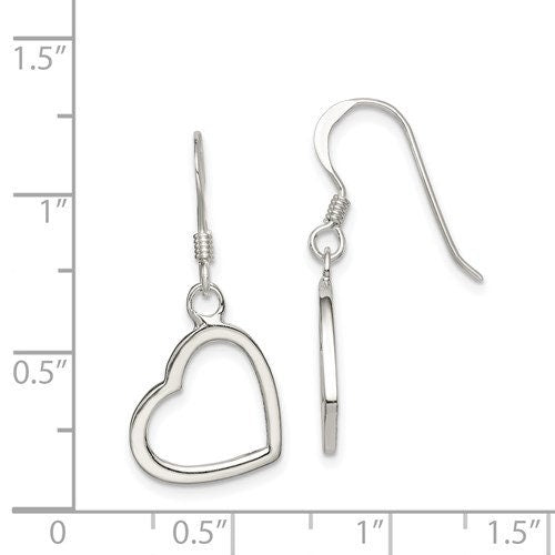 Sterling Silver .925 Heart Dangle French Wire 1.25" Long Earrings, Simple Minimalist Modern Drop & Dangle Shepherd Hook Earrings bridesmaids - Lazuli