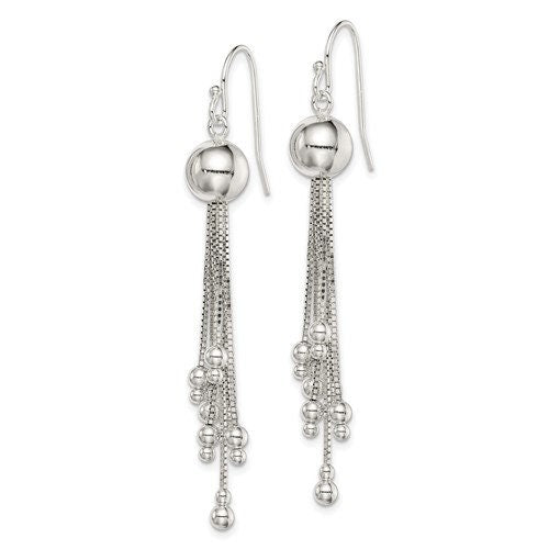 Sterling Silver 925 Dangle Chains Ball French Wire 2.5" Long Earrings, Simple Minimalist Dainty Modern Drop & Dangle Shepherd Hook Earrings - Lazuli