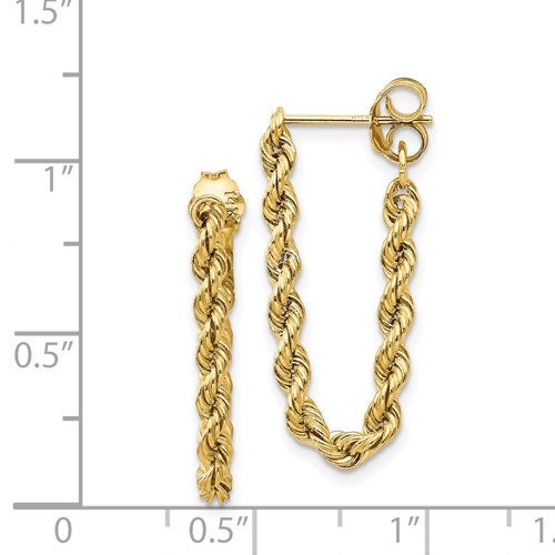 14K Yellow or White Gold Rope Dangle Drop 1" Long Earrings, Simple Minimalist Dainty Modern NOT gold filed or gold plated Butterfly Back - Lazuli