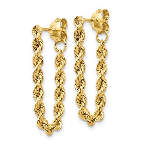 14K Yellow or White Gold Rope Dangle Drop 1" Long Earrings, Simple Minimalist Dainty Modern NOT gold filed or gold plated Butterfly Back - Lazuli